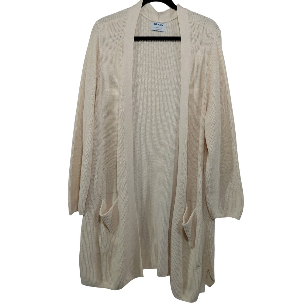 Old Navy Long Line Knit Slouchy Cardigan Women's XL Cream Neutral Pockets